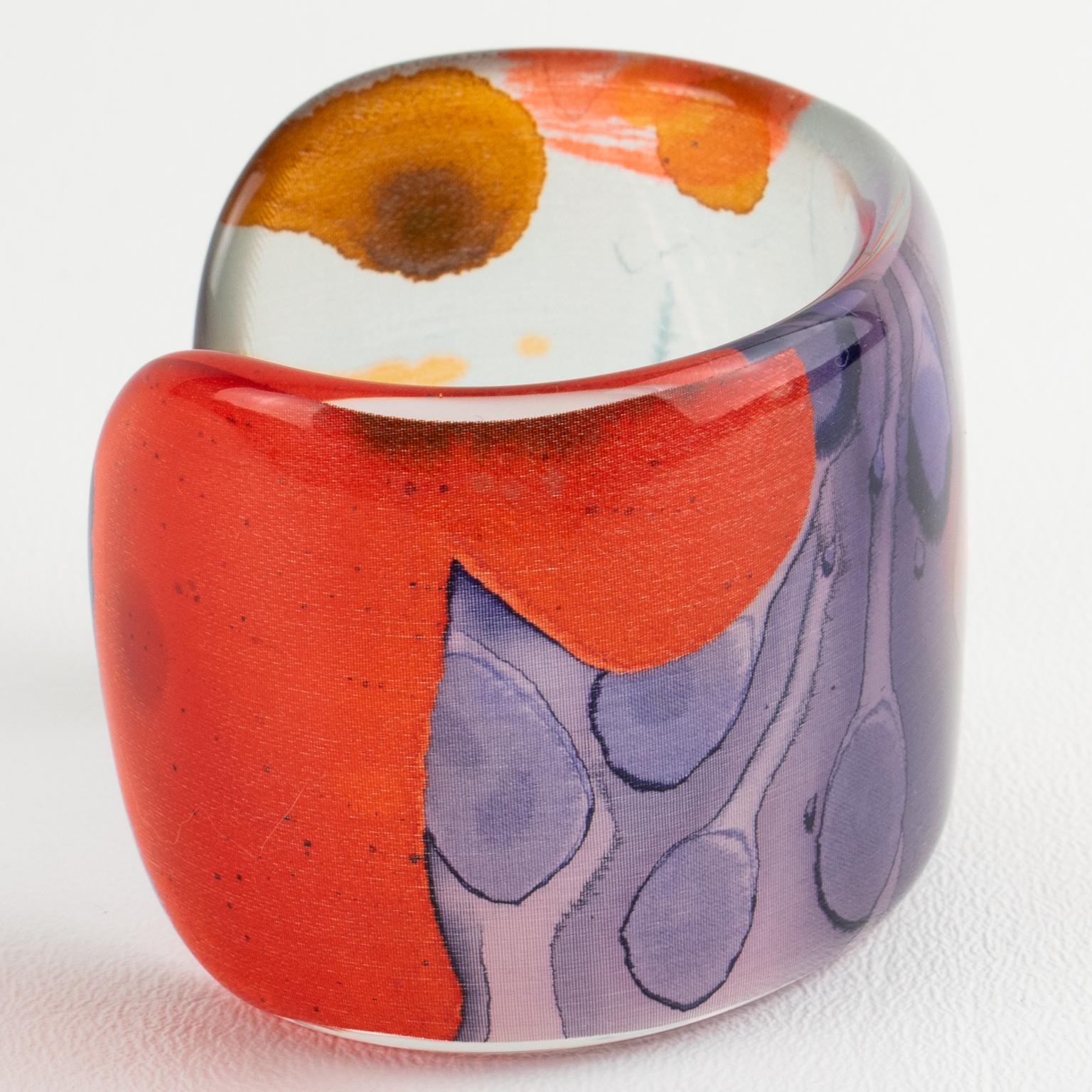 Bracciale Bangle in resina acrilica Sanalitro Milano con sciarpa di seta multicolore in vendita 2