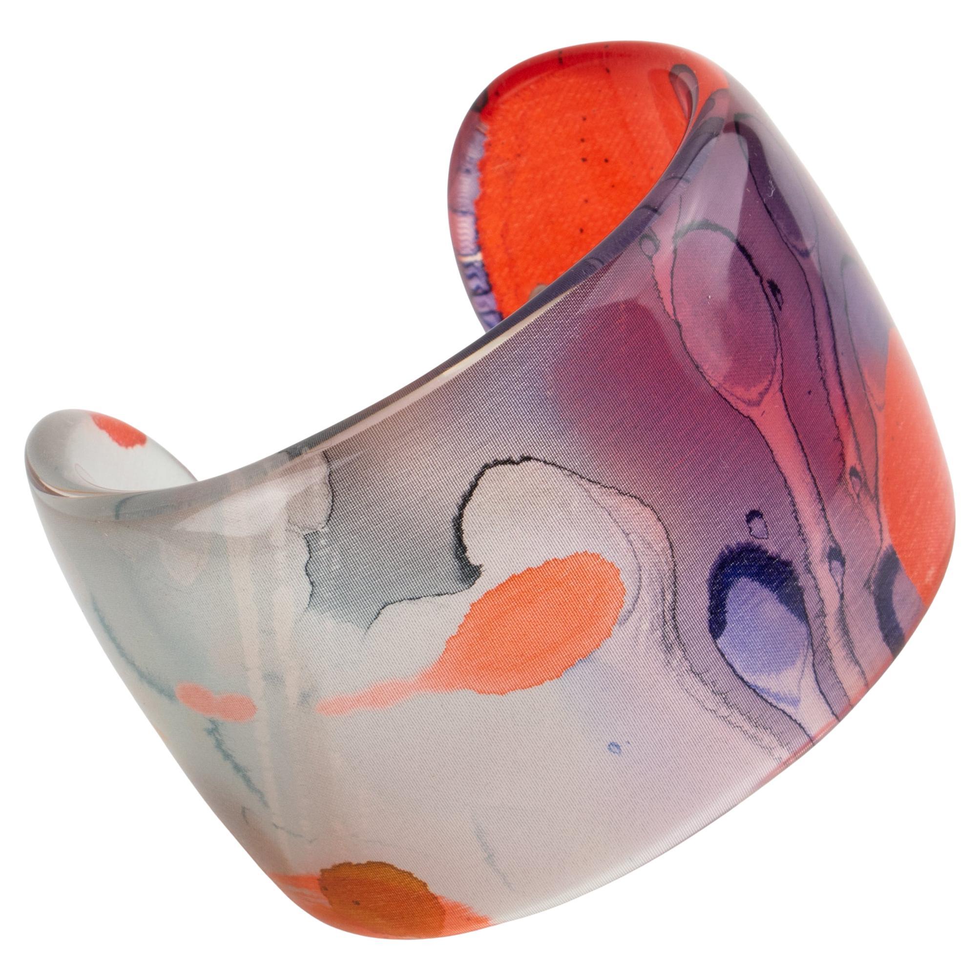 Bracciale Bangle in resina acrilica Sanalitro Milano con sciarpa di seta multicolore
