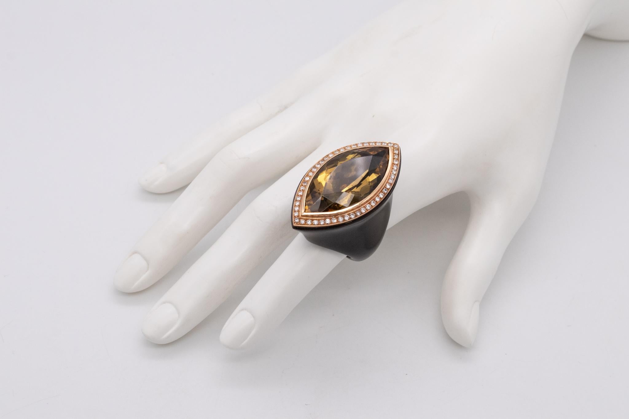 Sanalitro Milano Holz-Cocktailring, 18 Karat Gold 31.61 Karat in Diamant, seltener Citrin (Zeitgenössisch)