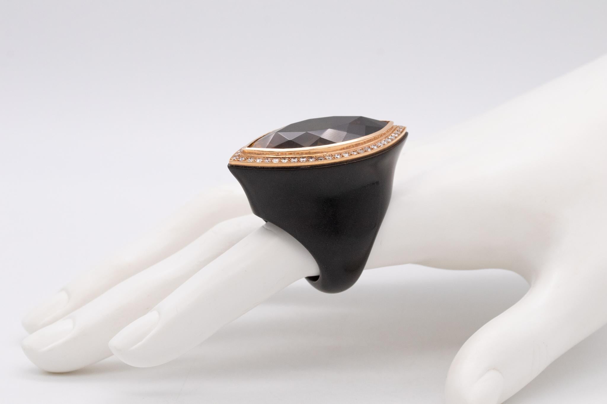 Sanalitro Milano Holz-Cocktailring, 18 Karat Gold 31.61 Karat in Diamant, seltener Citrin (Gemischter Schliff)