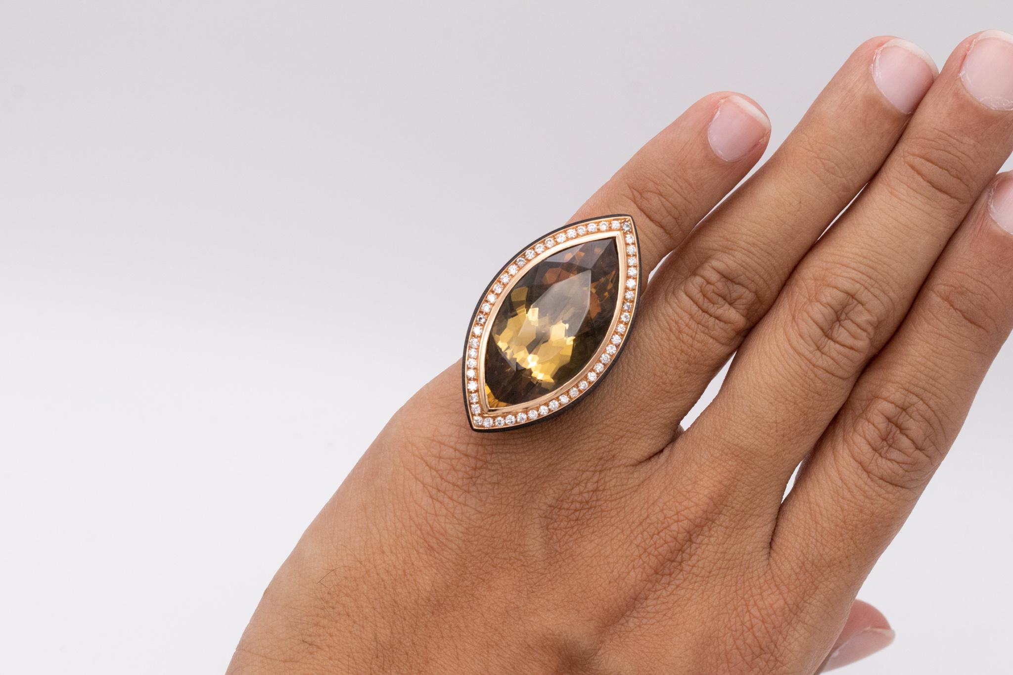 Sanalitro Milano Holz-Cocktailring, 18 Karat Gold 31.61 Karat in Diamant, seltener Citrin im Zustand „Hervorragend“ in Miami, FL