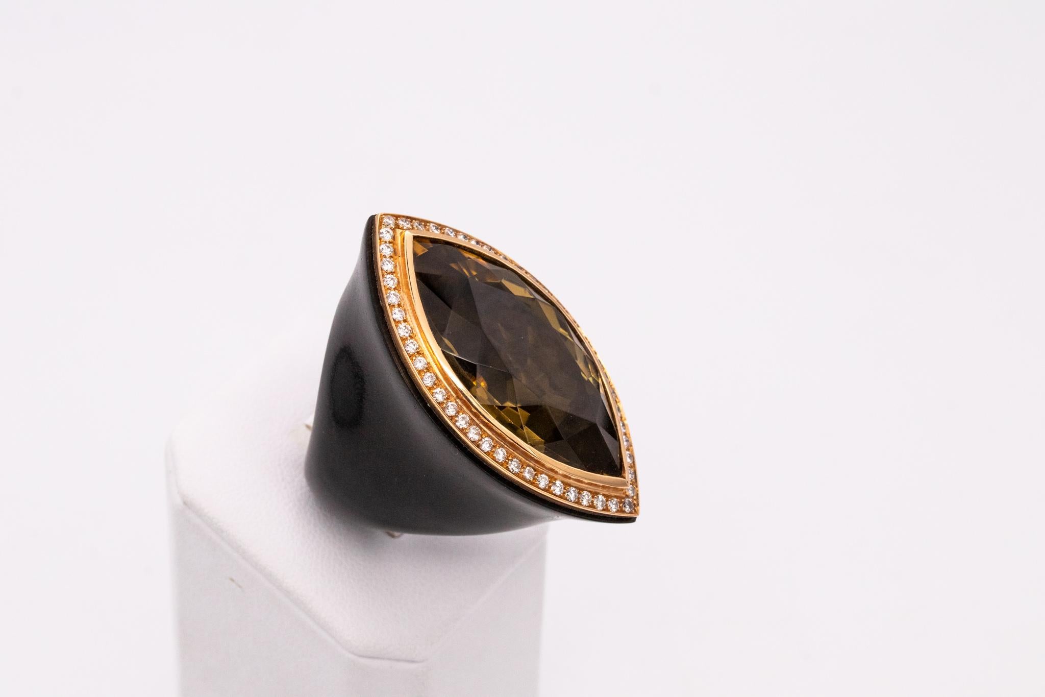 Sanalitro Milano Holz-Cocktailring, 18 Karat Gold 31.61 Karat in Diamant, seltener Citrin 1