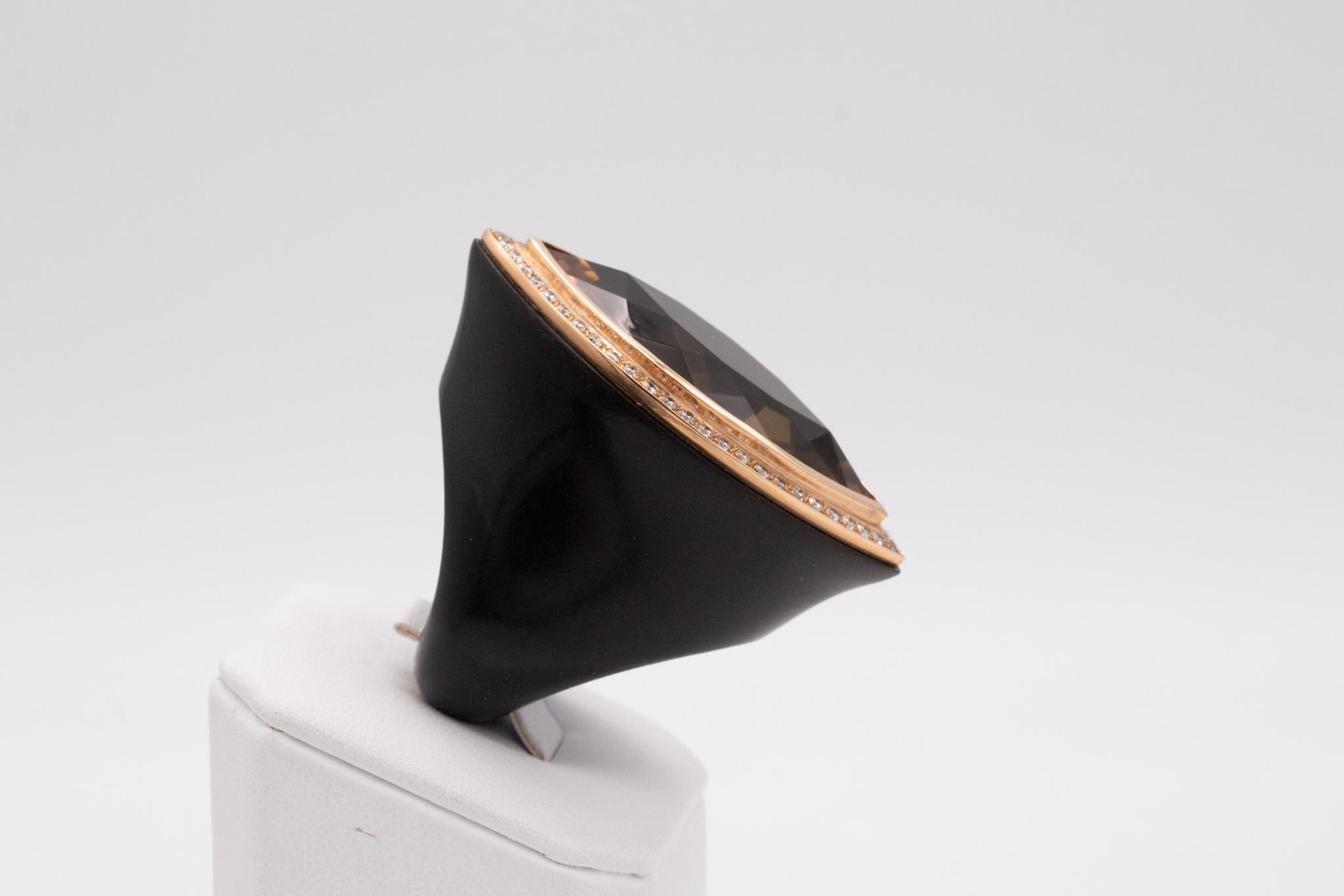 Sanalitro Milano Holz-Cocktailring, 18 Karat Gold 31.61 Karat in Diamant, seltener Citrin 2