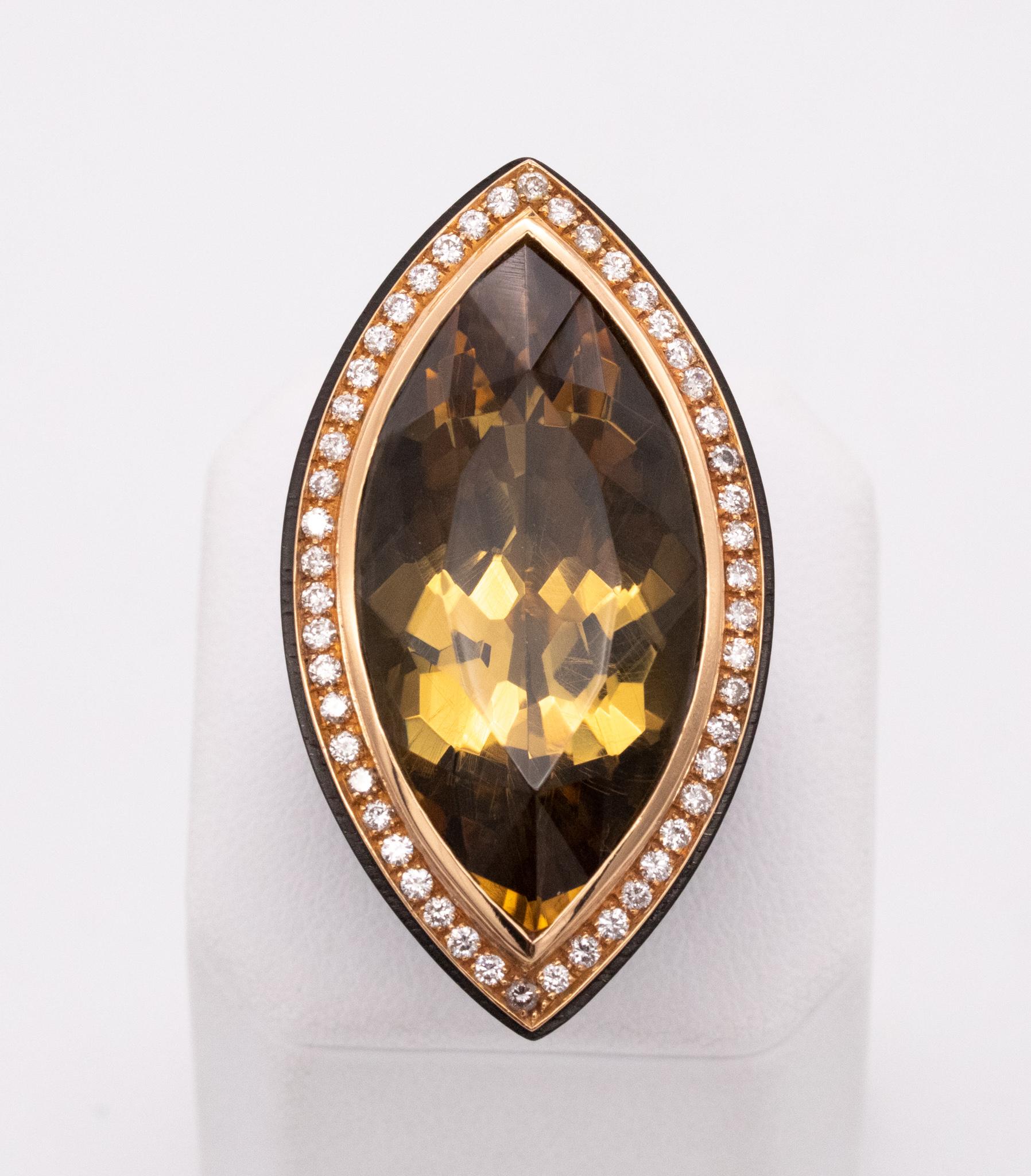 Sanalitro Milano Holz-Cocktailring, 18 Karat Gold 31.61 Karat in Diamant, seltener Citrin 3