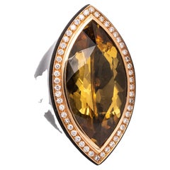 Sanalitro Milano Wood Cocktail Ring 18Kt Gold 31.61 Cts in Diamond Rare Citrine