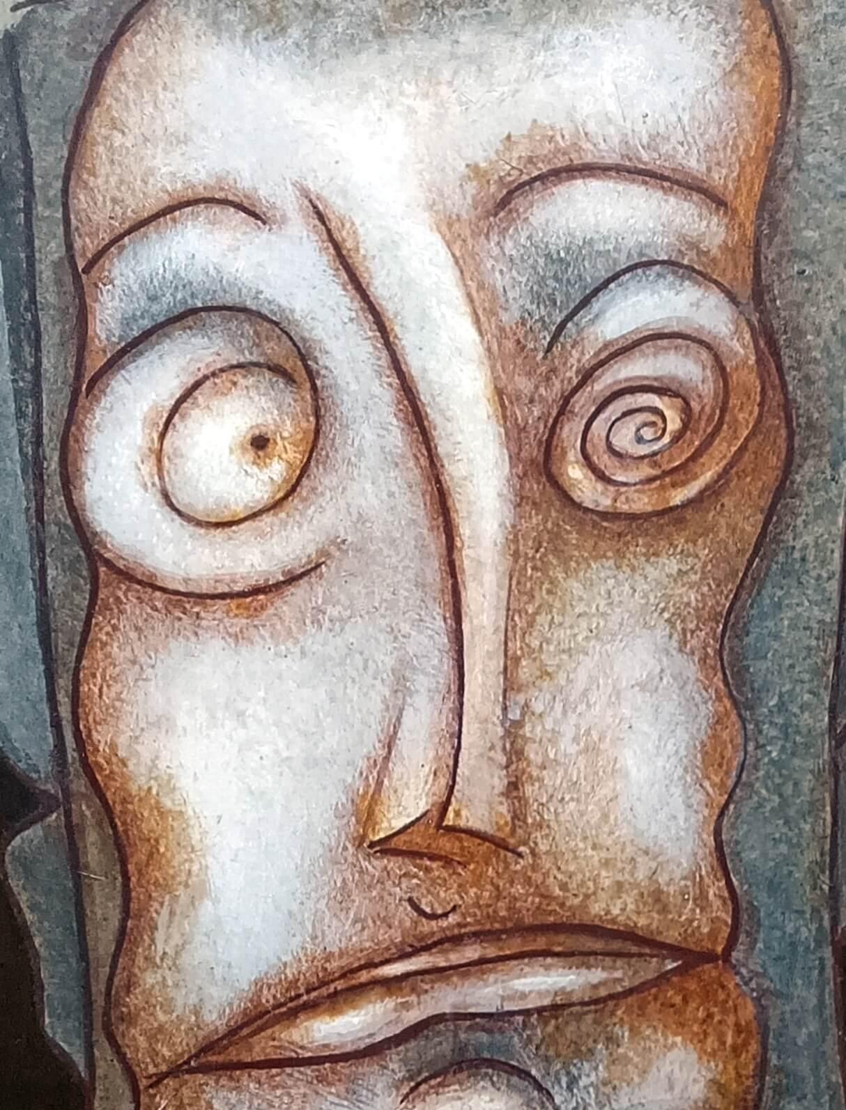 Defeated, Figurative, Tempera on Paper by Sanat Kar 