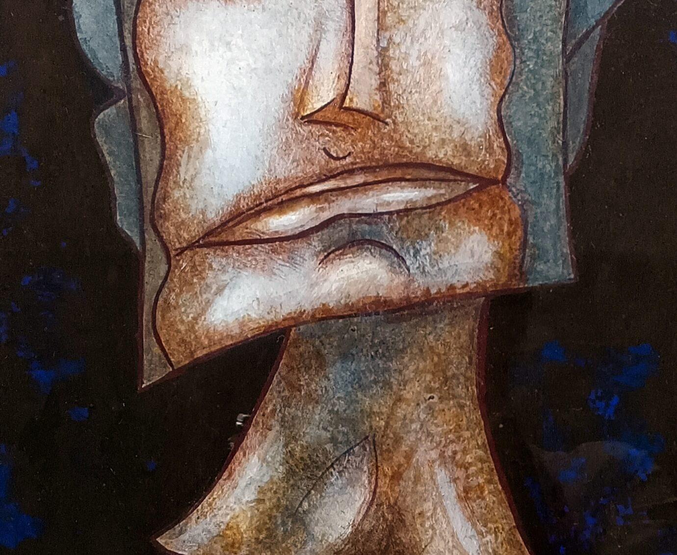 Defeated, Figurative, Tempera on Paper by Sanat Kar 