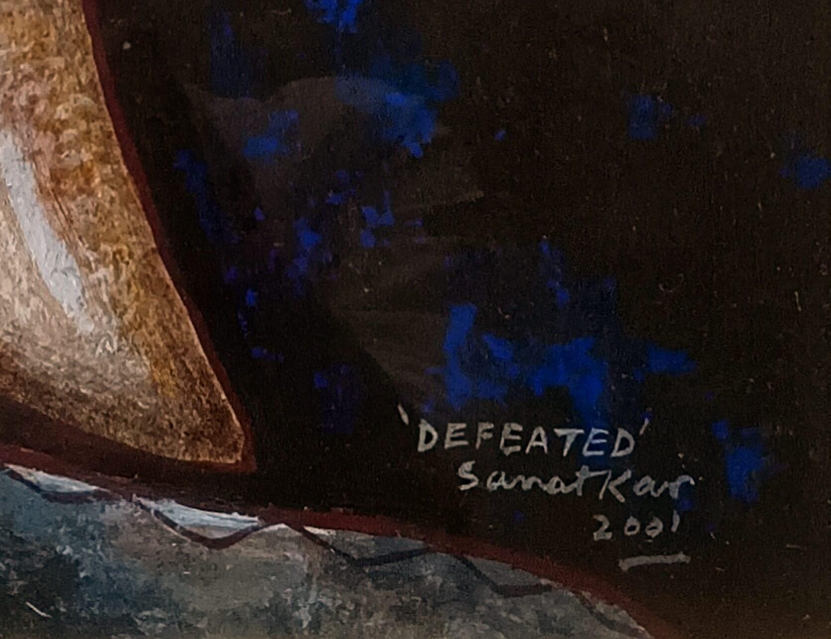 Defeated, Figurative, Tempera on Paper by Sanat Kar 