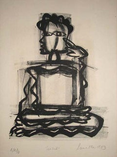 Seated, Etching on paper, Black & White by Modern Indian Artist "In Stock"
