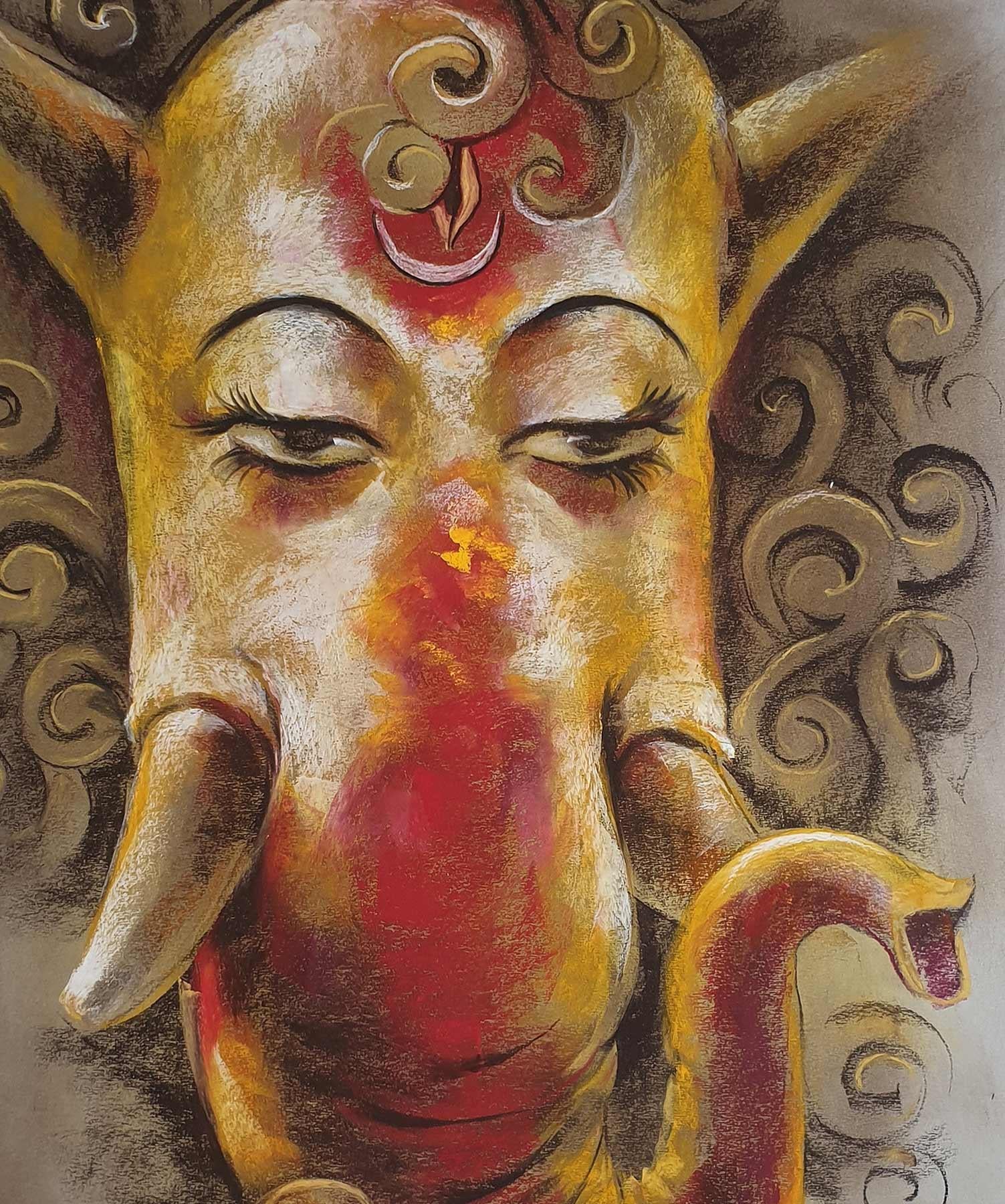 Sanatan Dinda - Ganesha - 28 x 20 inches (unframed size)
Conte & Dry Pastel on Paper
Proposed Frame Size :  3 inches mount on all sides and 1 Inch frame
Supported by Artist's Authenticity Certificate.
Inclusive of shipment in roll form.

Style :