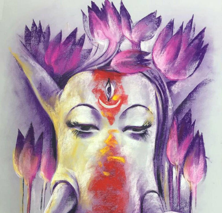Sanatan Dinda Ganesha, Indian God, Pastel on Paper