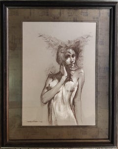 Nude Woman, Conte & Dry Pastel on Paper by Contemporary Artist "In Stock"