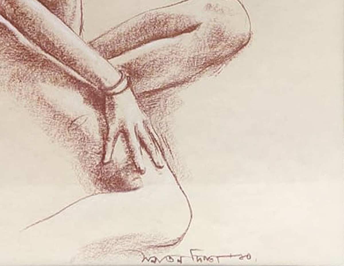 Nude Woman, Conte on Paper, Brown by Contemporary Indian Artist 