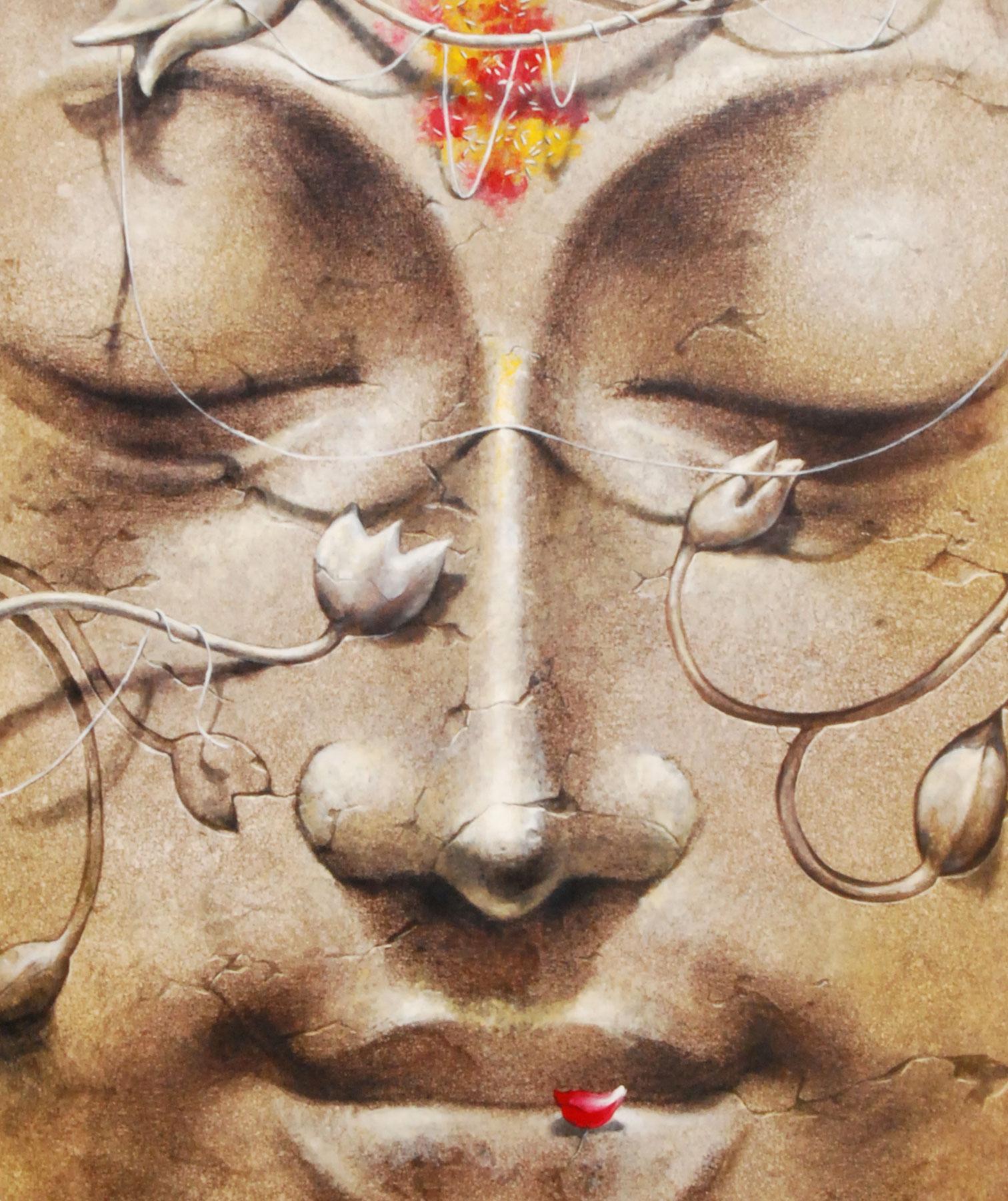 Yug-Purush, Buddha, Uomo illuminato, Acrilico dell'artista visivo indiano 
