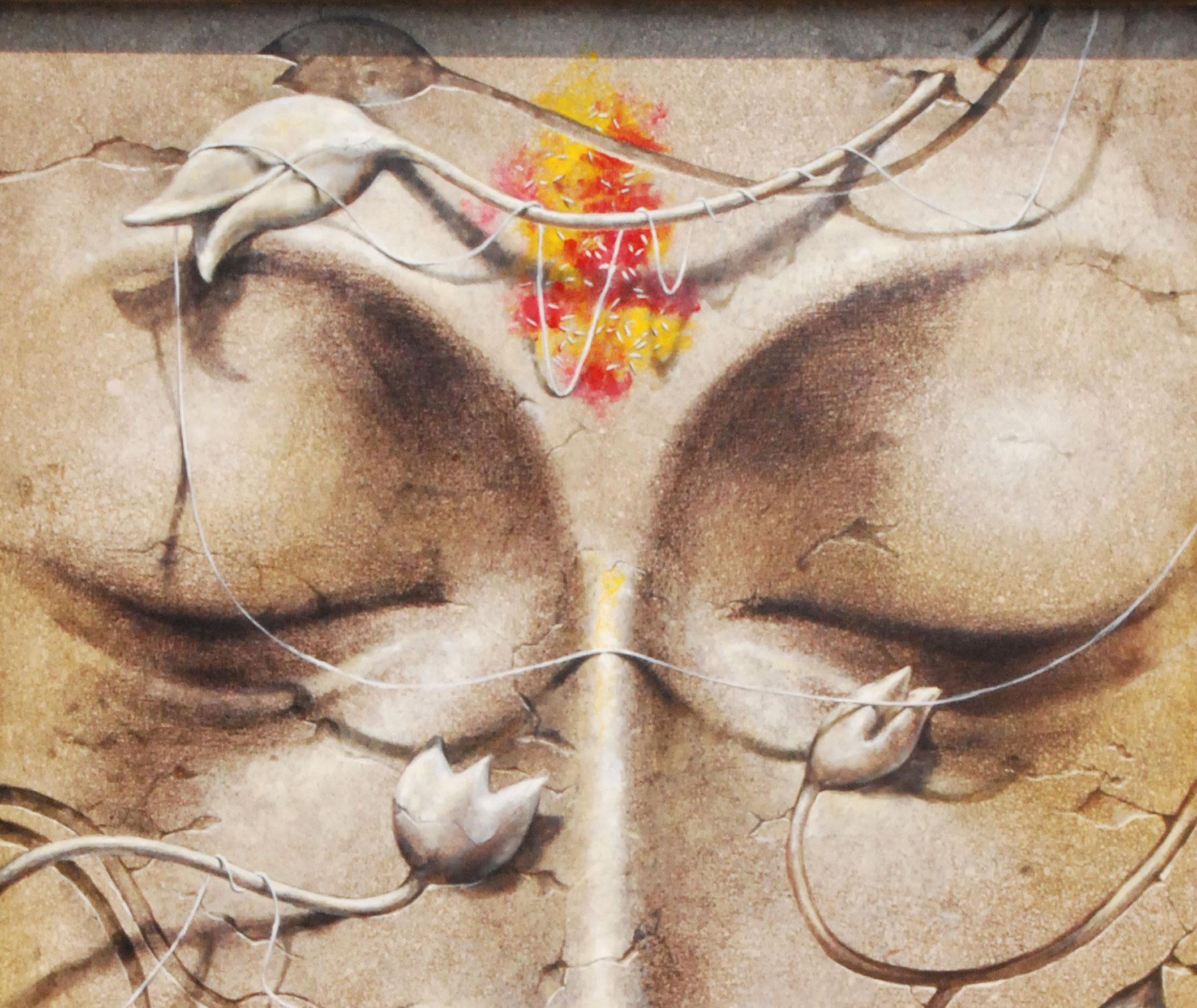 Yug-Purush, Buddha, Uomo illuminato, Acrilico dell'artista visivo indiano 