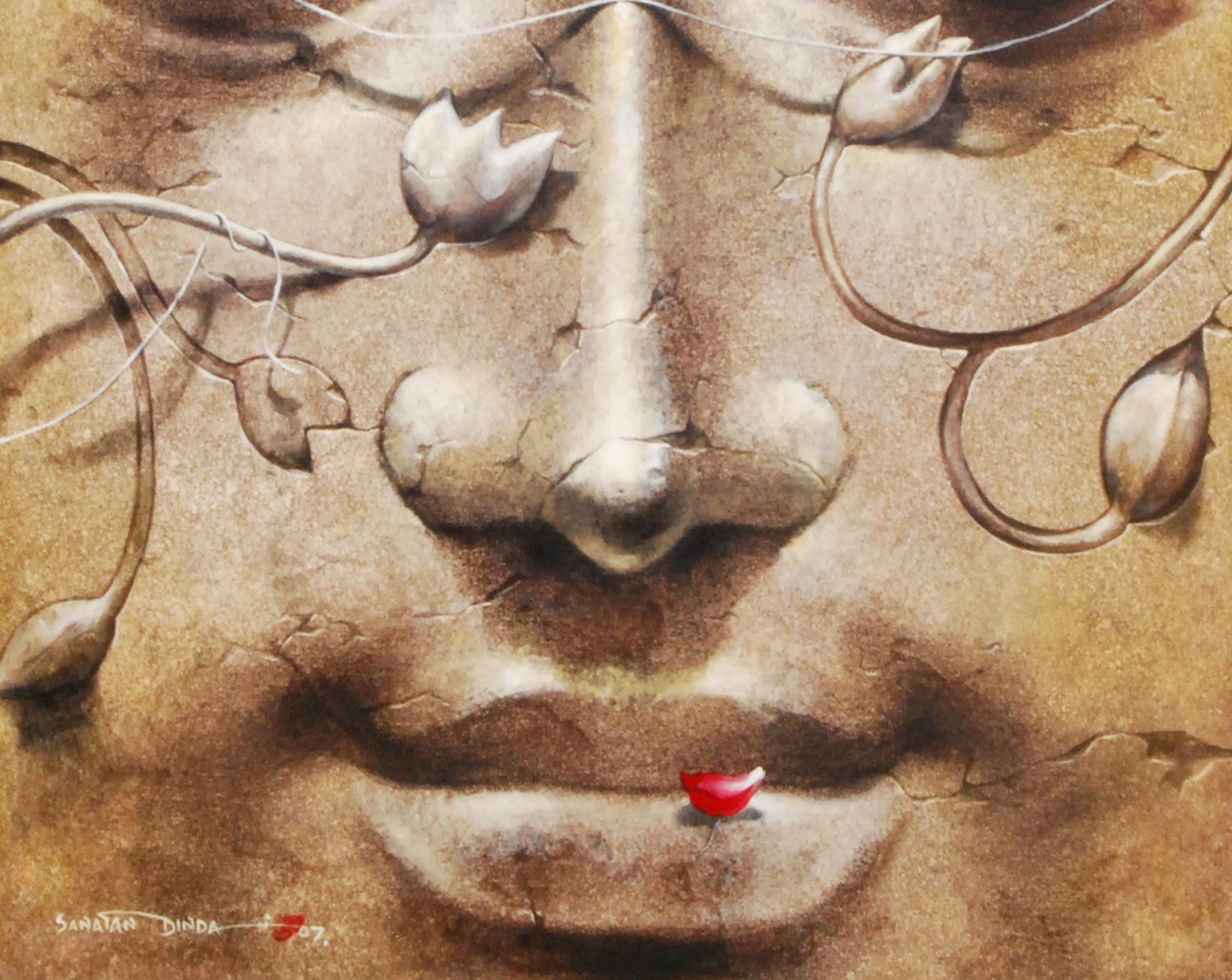 Yug-Purush, Buddha, Uomo illuminato, Acrilico dell'artista visivo indiano 