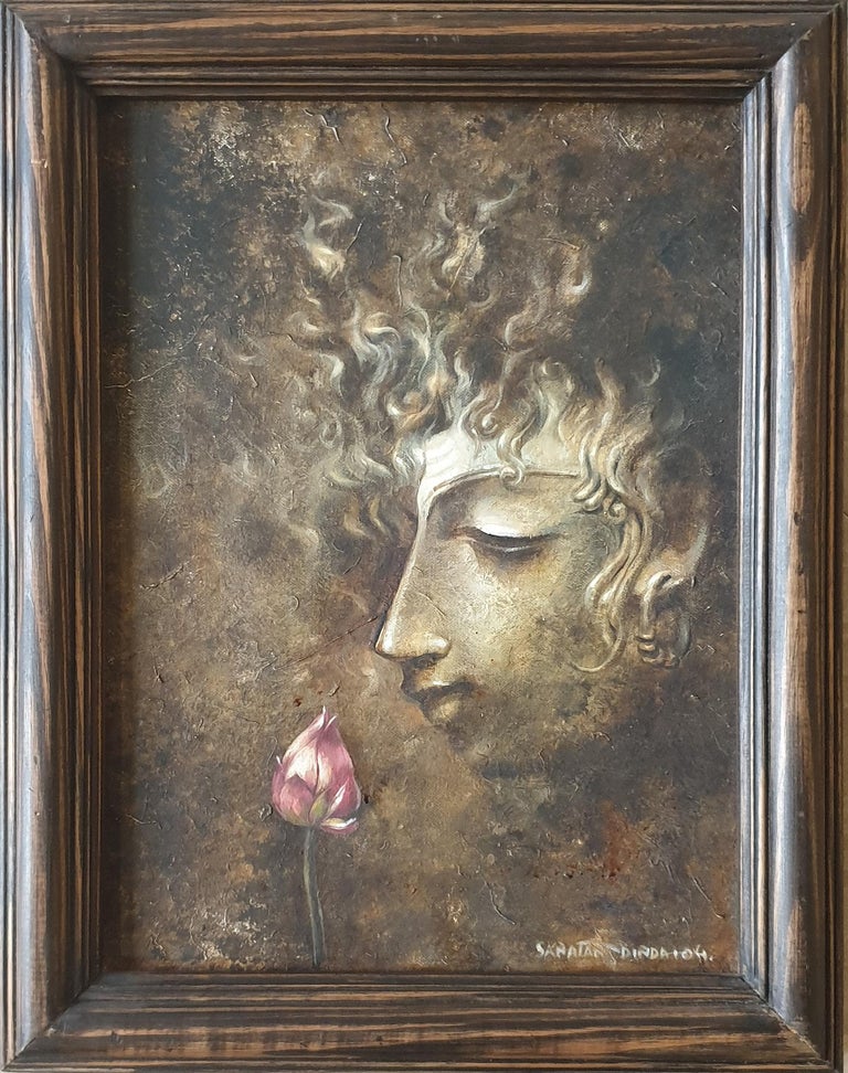 Sanatan Dinda Yugpurush Buddha Acrylic On Canvas Brown Pink Contemporary Artist In Stock For Sale At 1stdibs