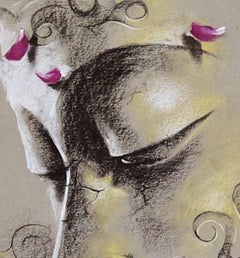 Yugpurush, Buda, Conte y Pastel Seco sobre Papel, Artista Contemporáneo "En Stock"