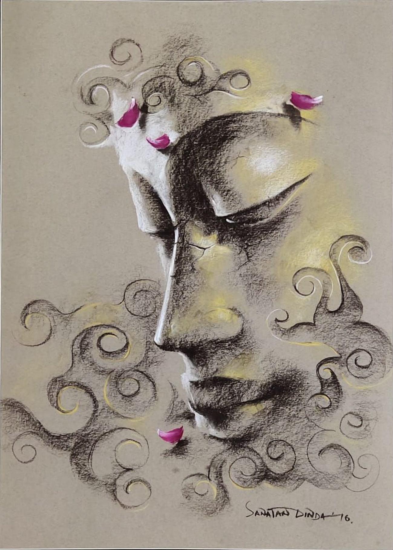 Yugpurush, Buddha, Conte & Dry Pastel on Paper, Contemporary Artist "In Stock"