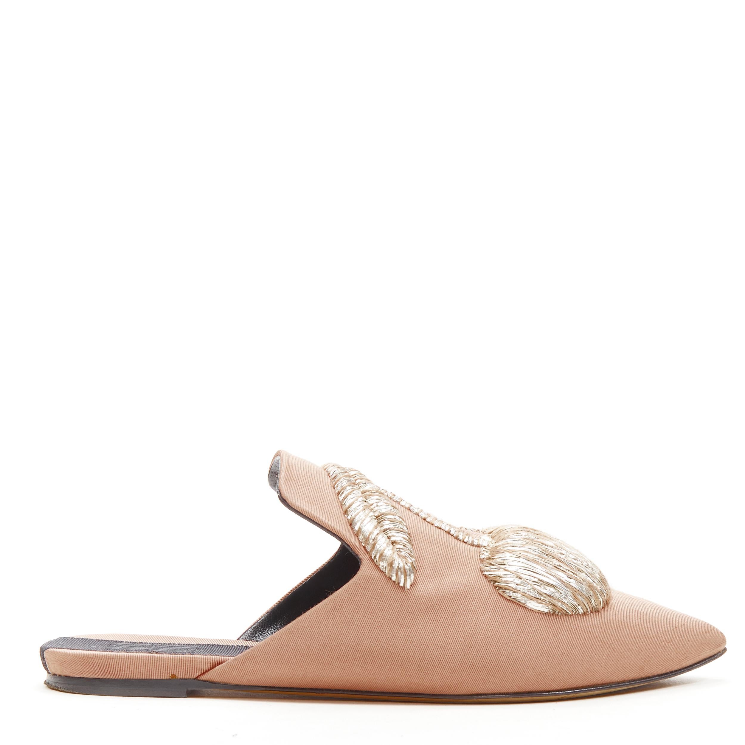 SANAYI 313 beige silver fabric embroidery slip on babouche slippers EU36 
Reference: ANWU/A00181 
Brand: Sanayi 313 
Material: Fabric 
Color: Beige 
Pattern: Solid 
Extra Detail: 3D cherry embroidery. 
Made in: Italy 


CONDITION:
Condition: Good,