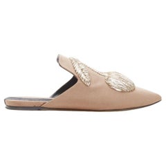 SANAYI 313 beige silver fabric embroidery slip on babouche slippers EU36