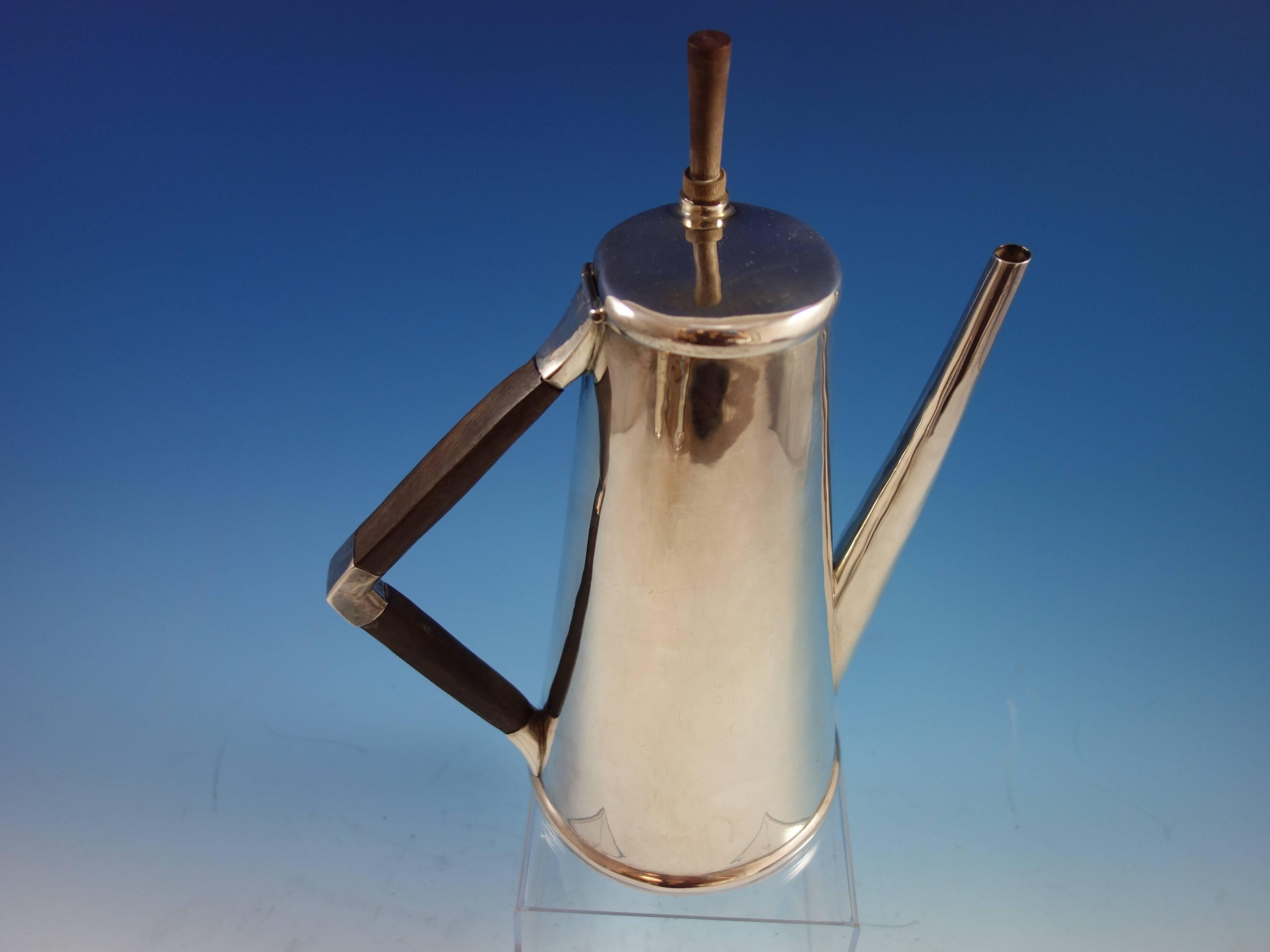 Sanborns Mexican Mexico Sterling Silver Coffee Set 3pc with Rosewood #7015 In Excellent Condition In Big Bend, WI