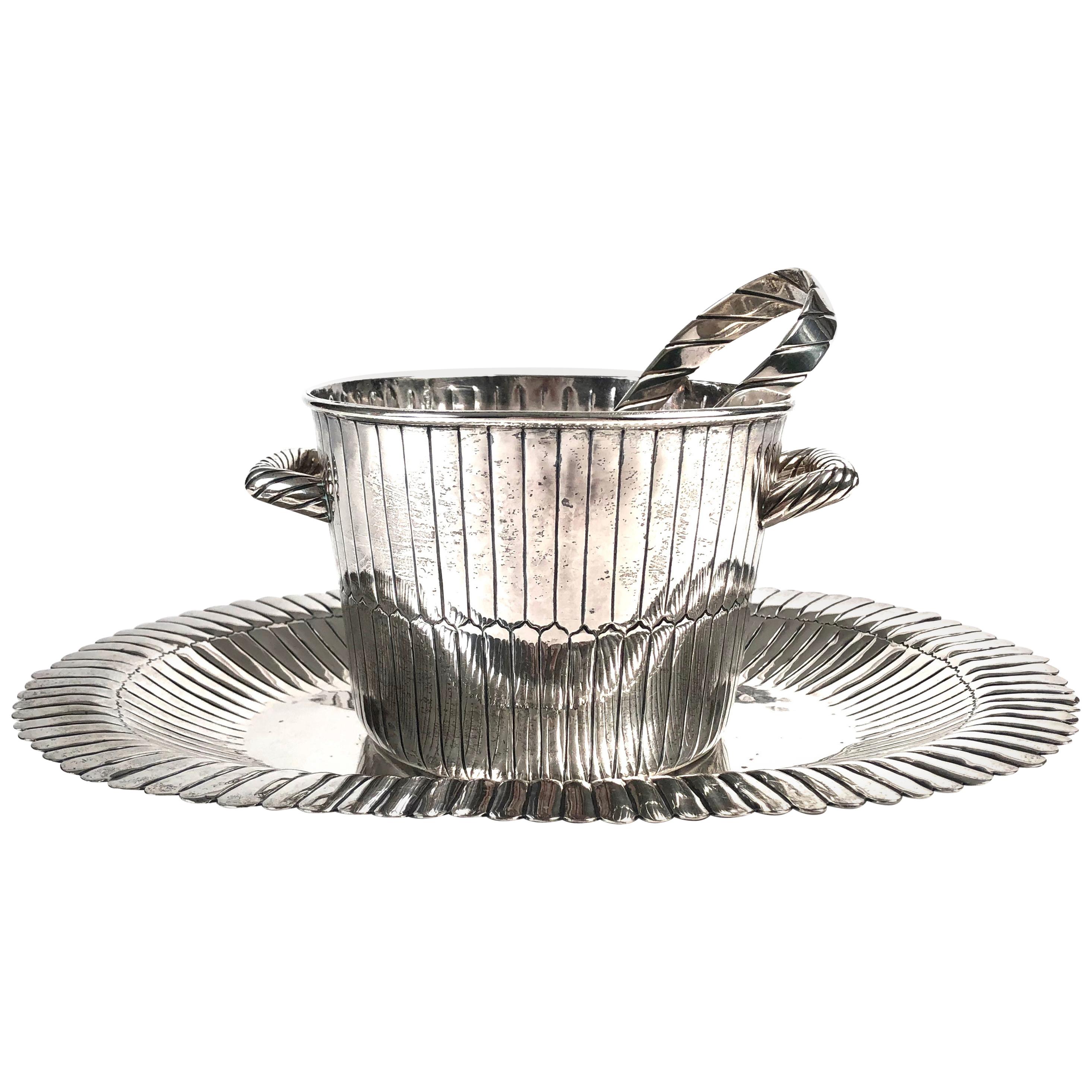 Sanborns Mexican Sterling Silver Ice Bucket with Tongs and Tray 