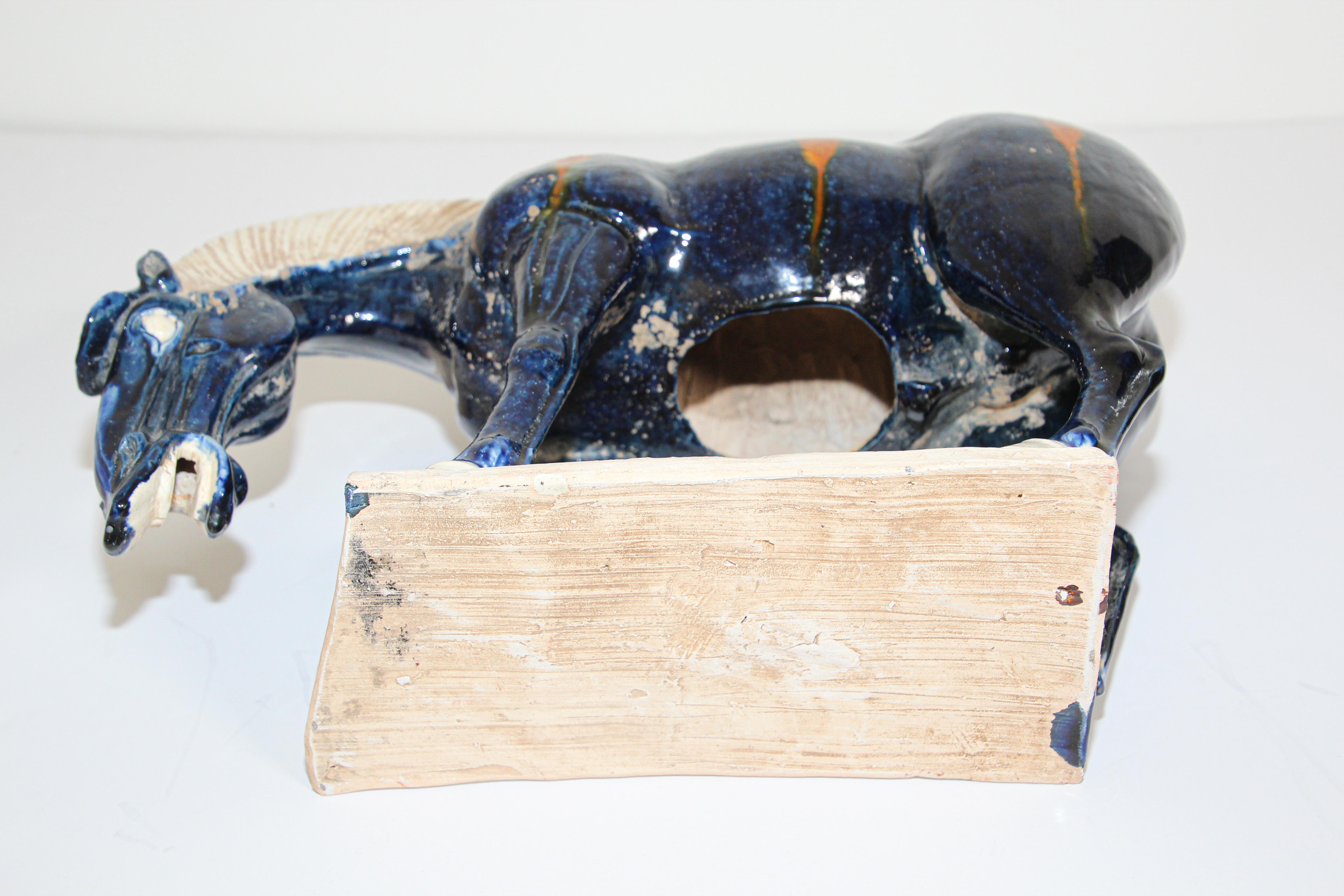 SanCai Glazed Blue Pottery Horse Statue Chinese Tang Dynasty Style 9