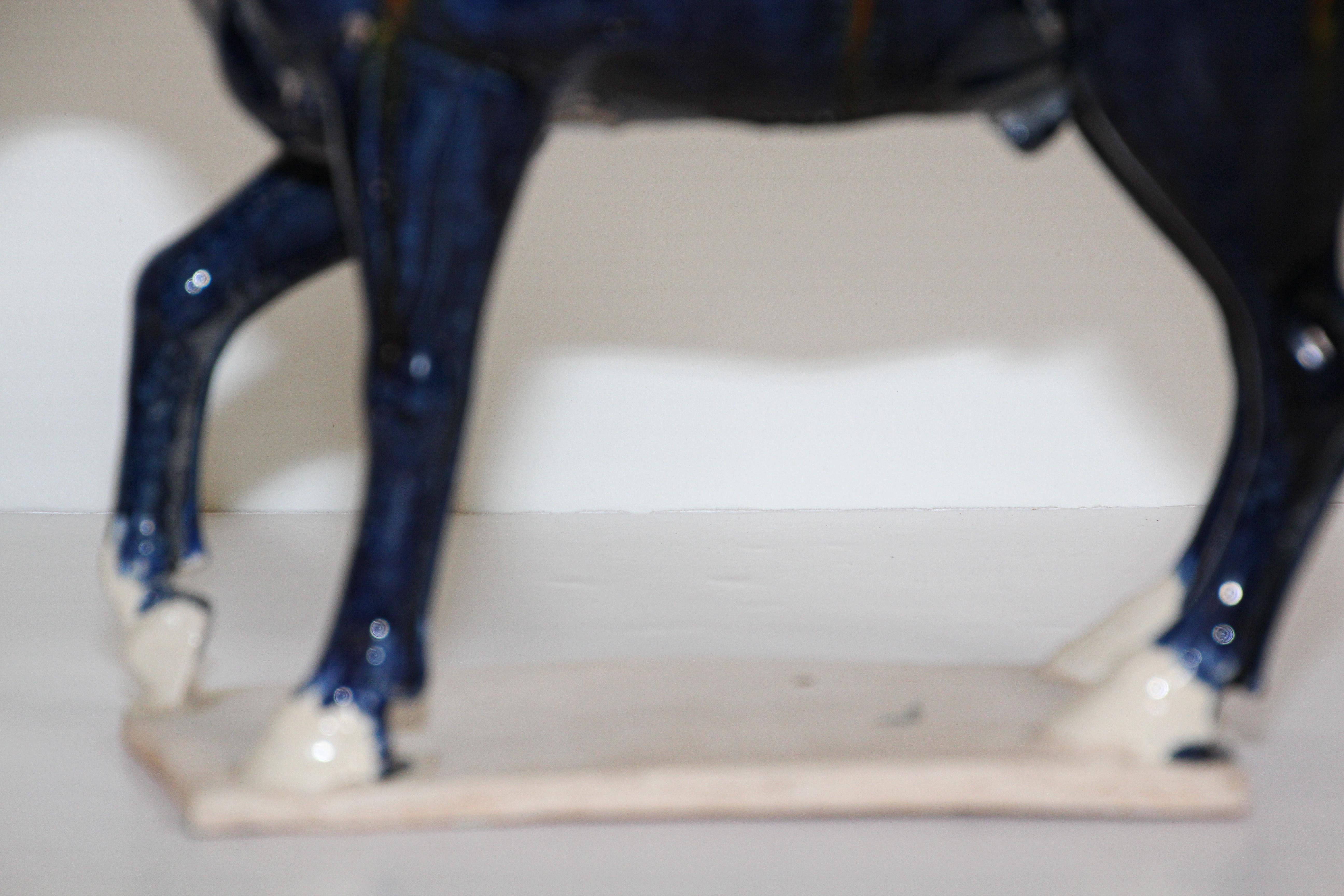 SanCai Glazed Blue Pottery Horse Statue Chinese Tang Dynasty Style 2
