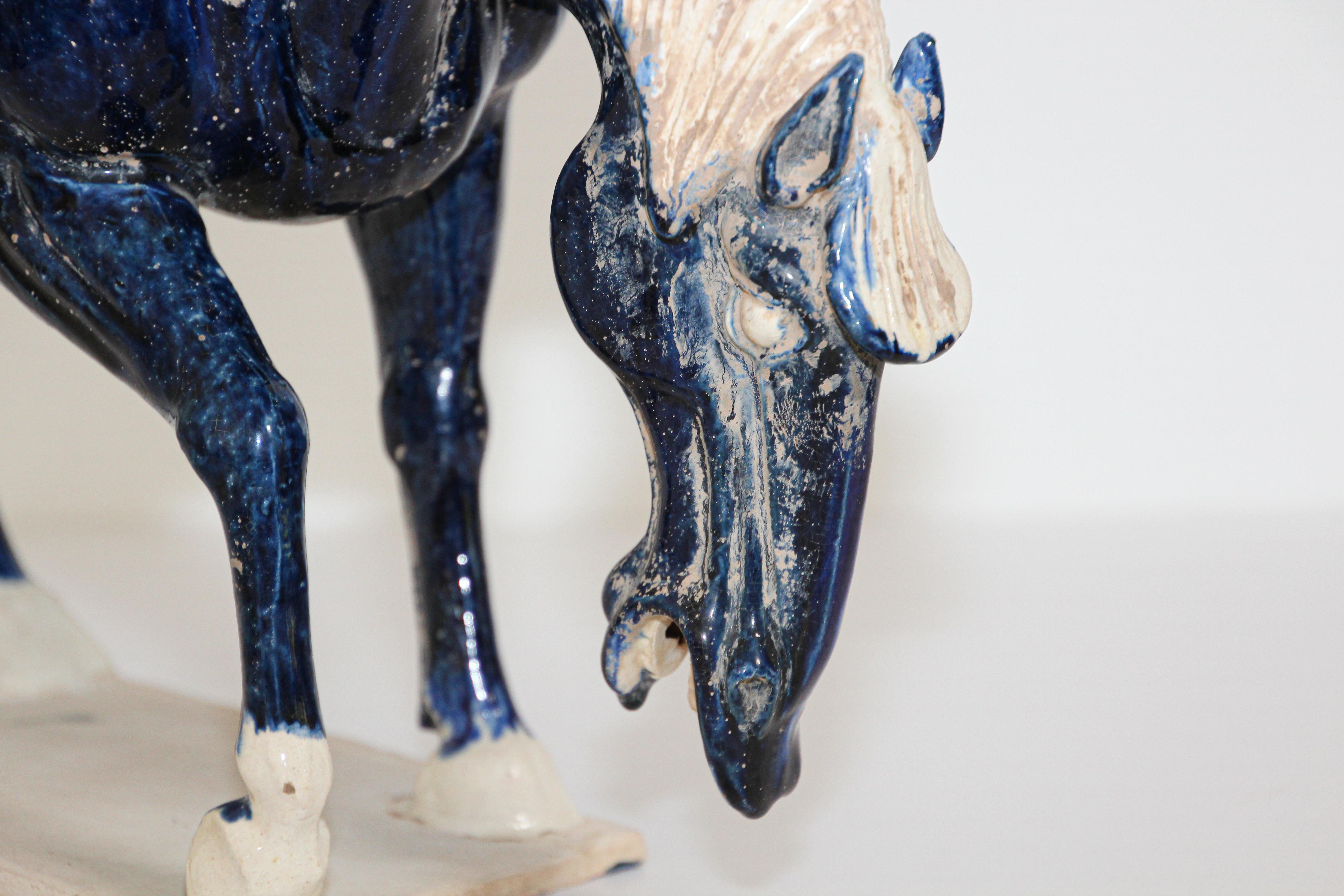 SanCai Glazed Blue Pottery Horse Statue Chinese Tang Dynasty Style 5