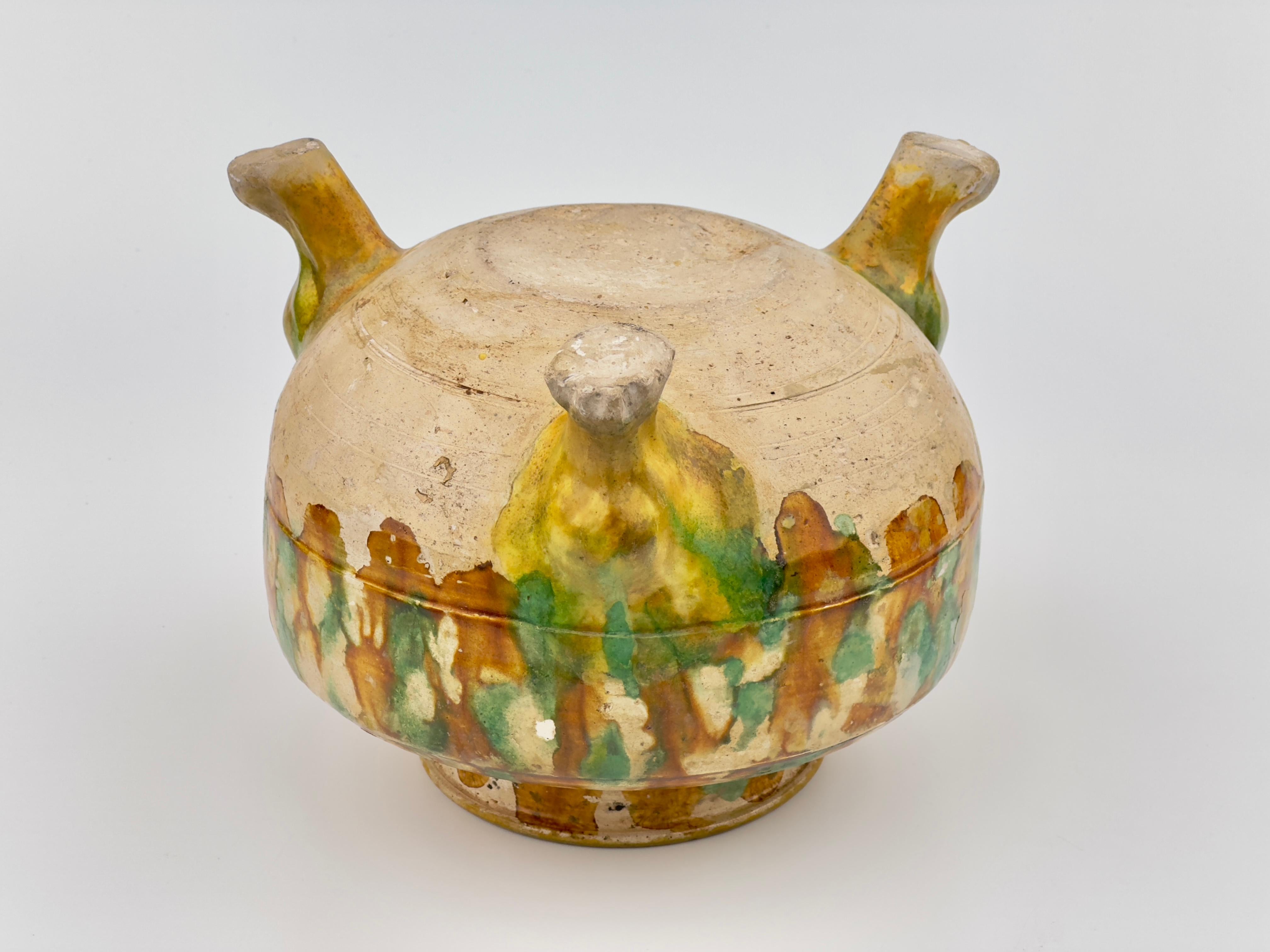 Sancai-Glazed Pottery Tripod Jar, Tang Dynasty For Sale 6