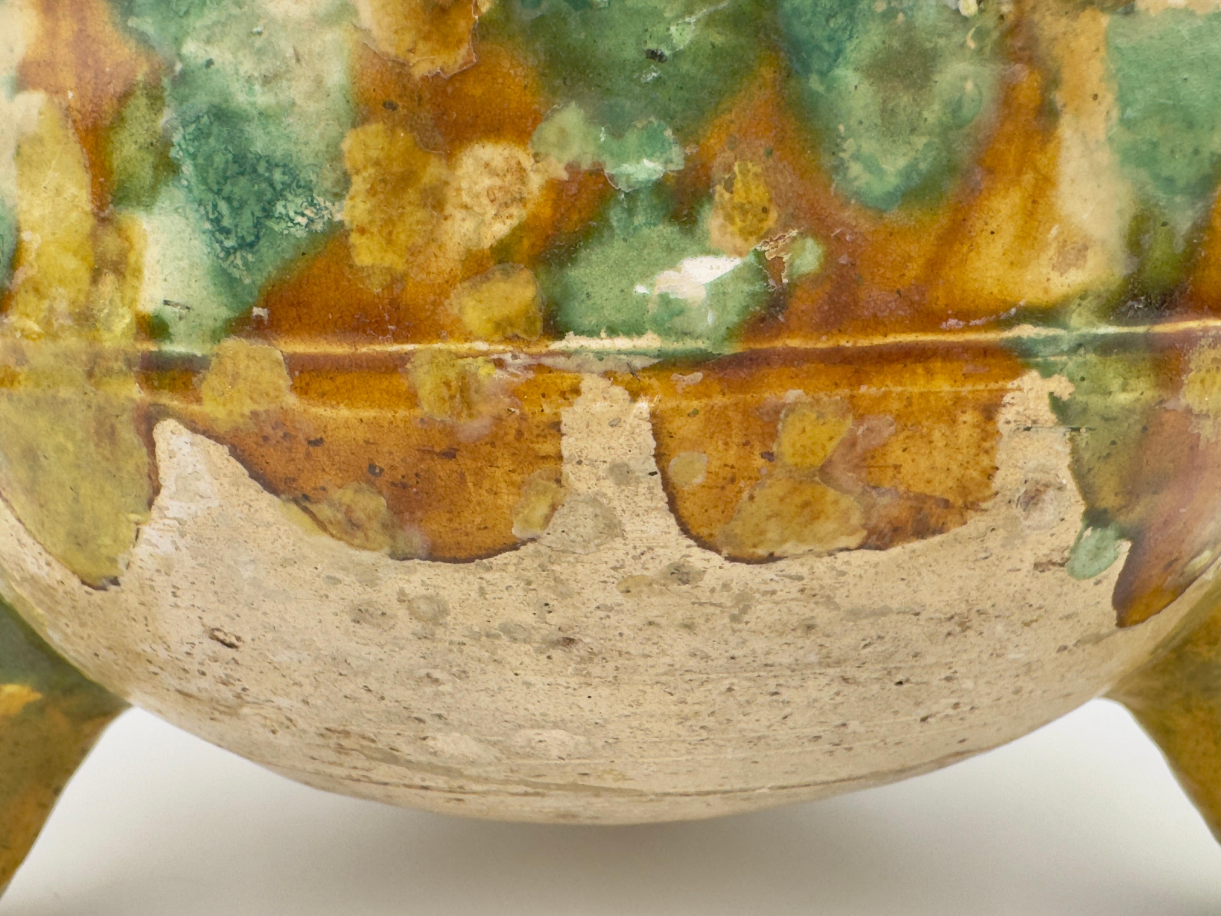Sancai-Glazed Pottery Tripod Jar, Tang Dynasty For Sale 11