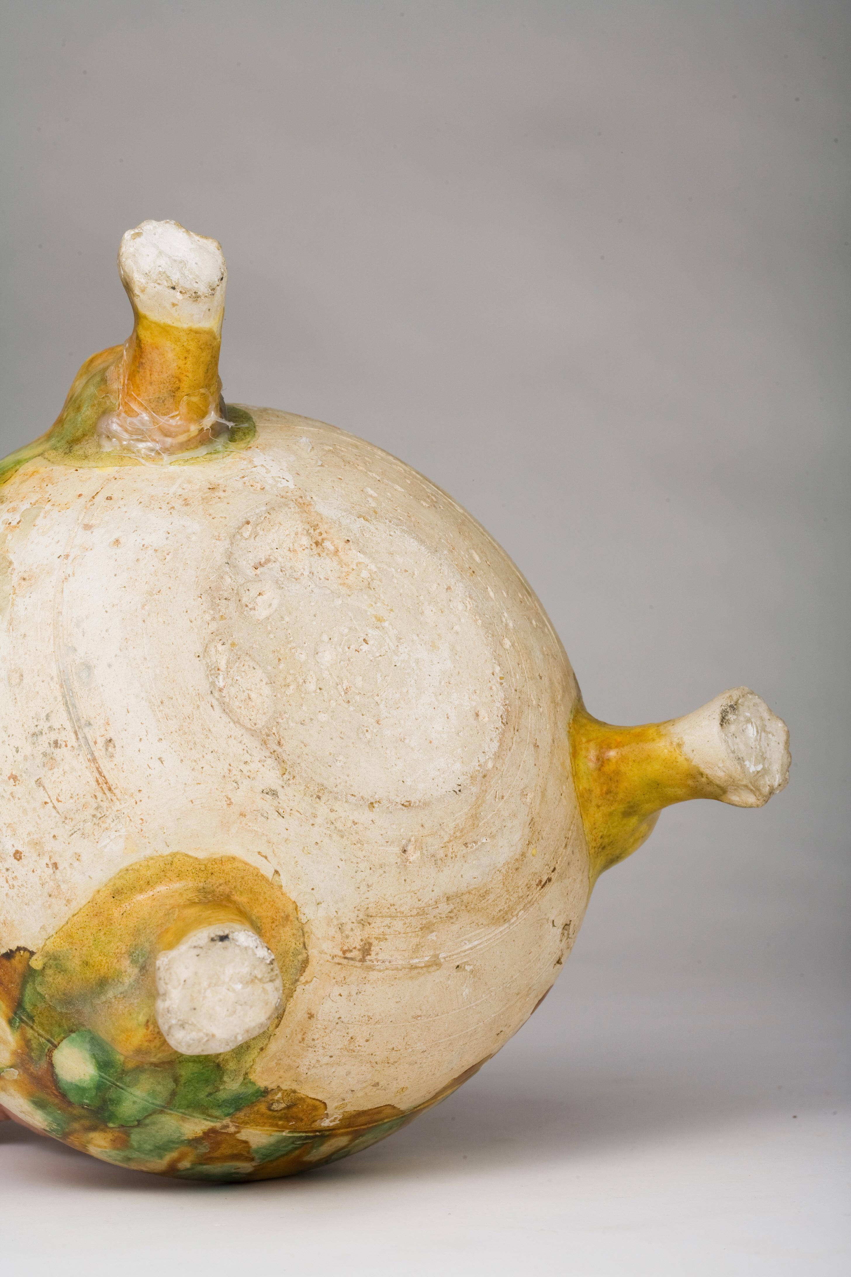 18th Century and Earlier Sancai-Glazed Pottery Tripod Jar, Tang Dynasty For Sale