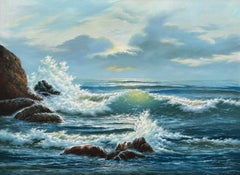 Seascape - Sunlit Waves Crashing against the Rocks on the British Isles