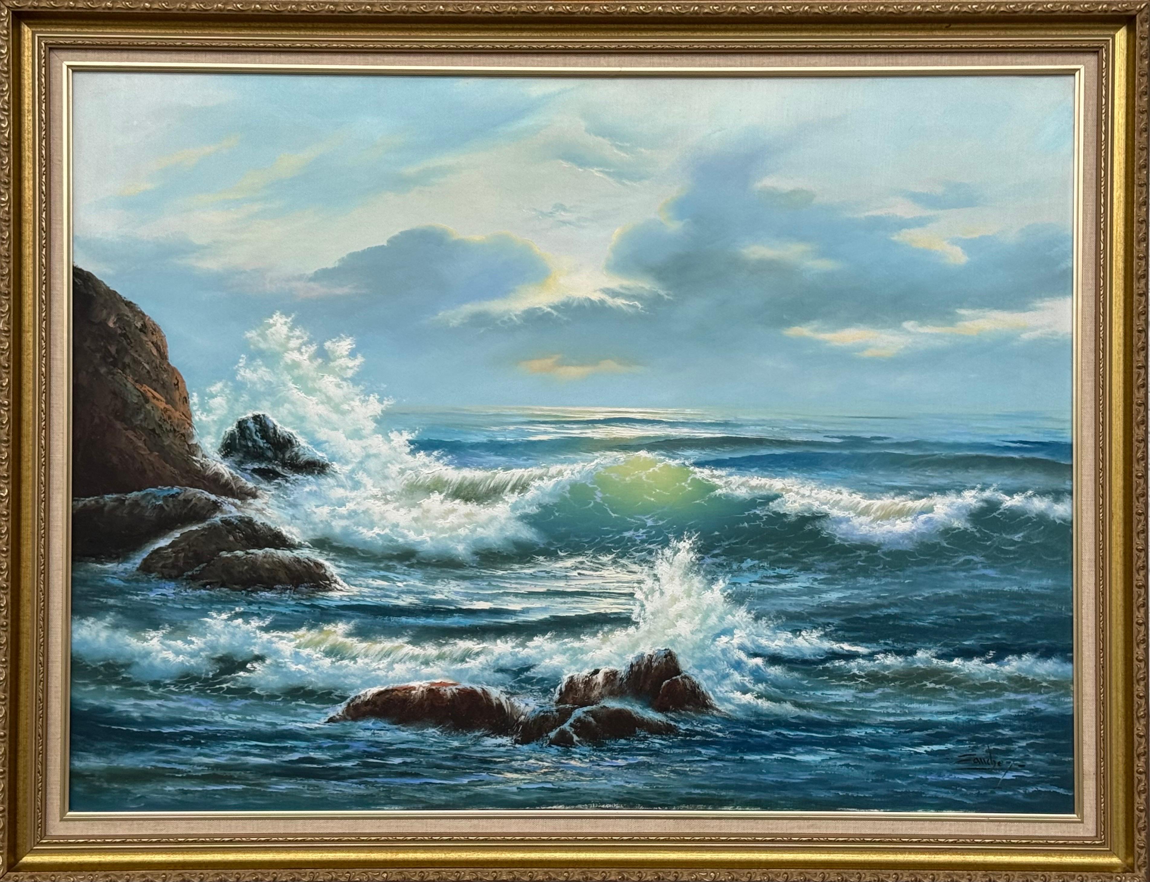 Seascape - Sunlit Waves Crashing against the Rocks on the British Isles