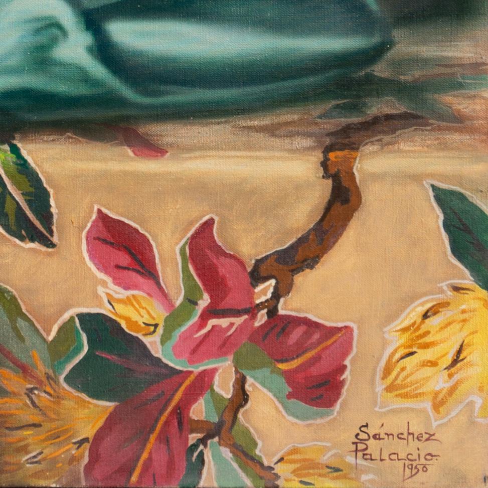 'Young Woman', Mid-Century Chinoiserie Portrait, Laughing Buddha, Tea Ceremony - Painting by Sanchez Palacio