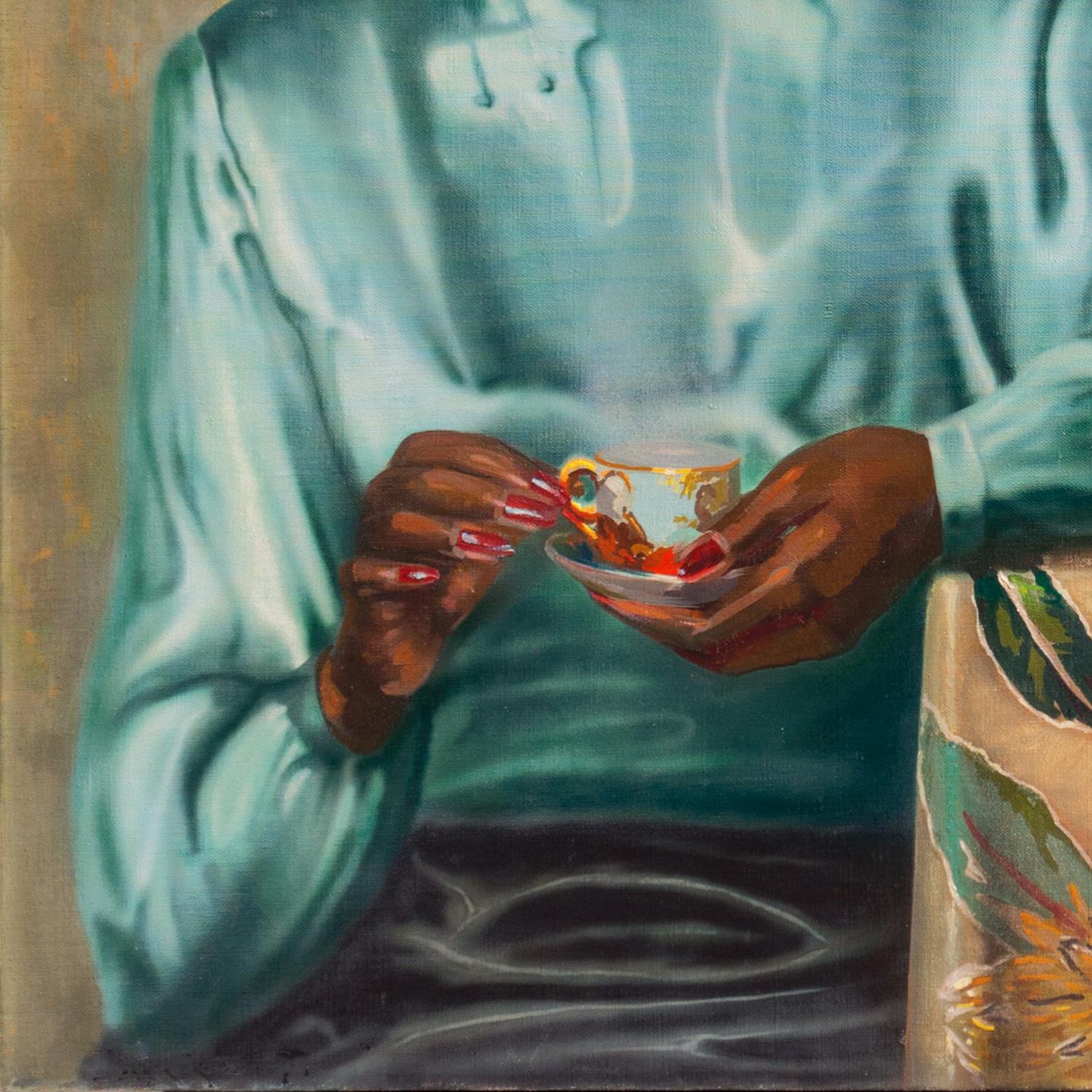 'Young Woman', Mid-Century Chinoiserie Portrait, Laughing Buddha, Tea Ceremony For Sale 1