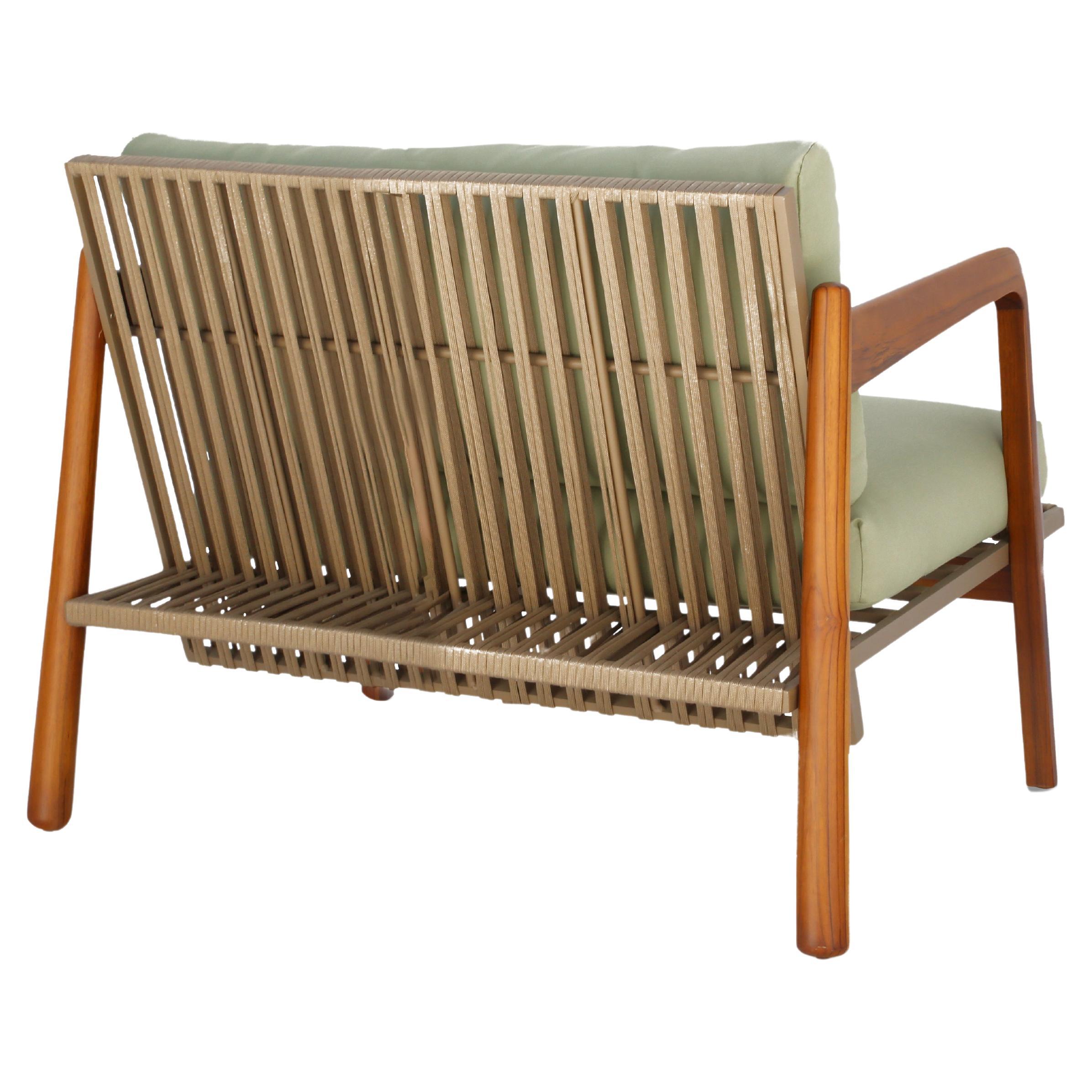 "Sancho" Outdoor Armchair in Natural Teak Wood Aluminum and Naval Rope by Hand For Sale