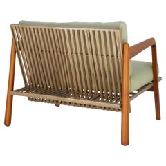 Fauteuil d'extérieur "Sancho" en aluminium en bois de teck naturel et corde navale à la main.