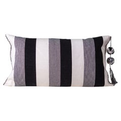 SanCri B&W Wide Stripe Cotton Lumbar Throw Pillow made on Backstrap Loom