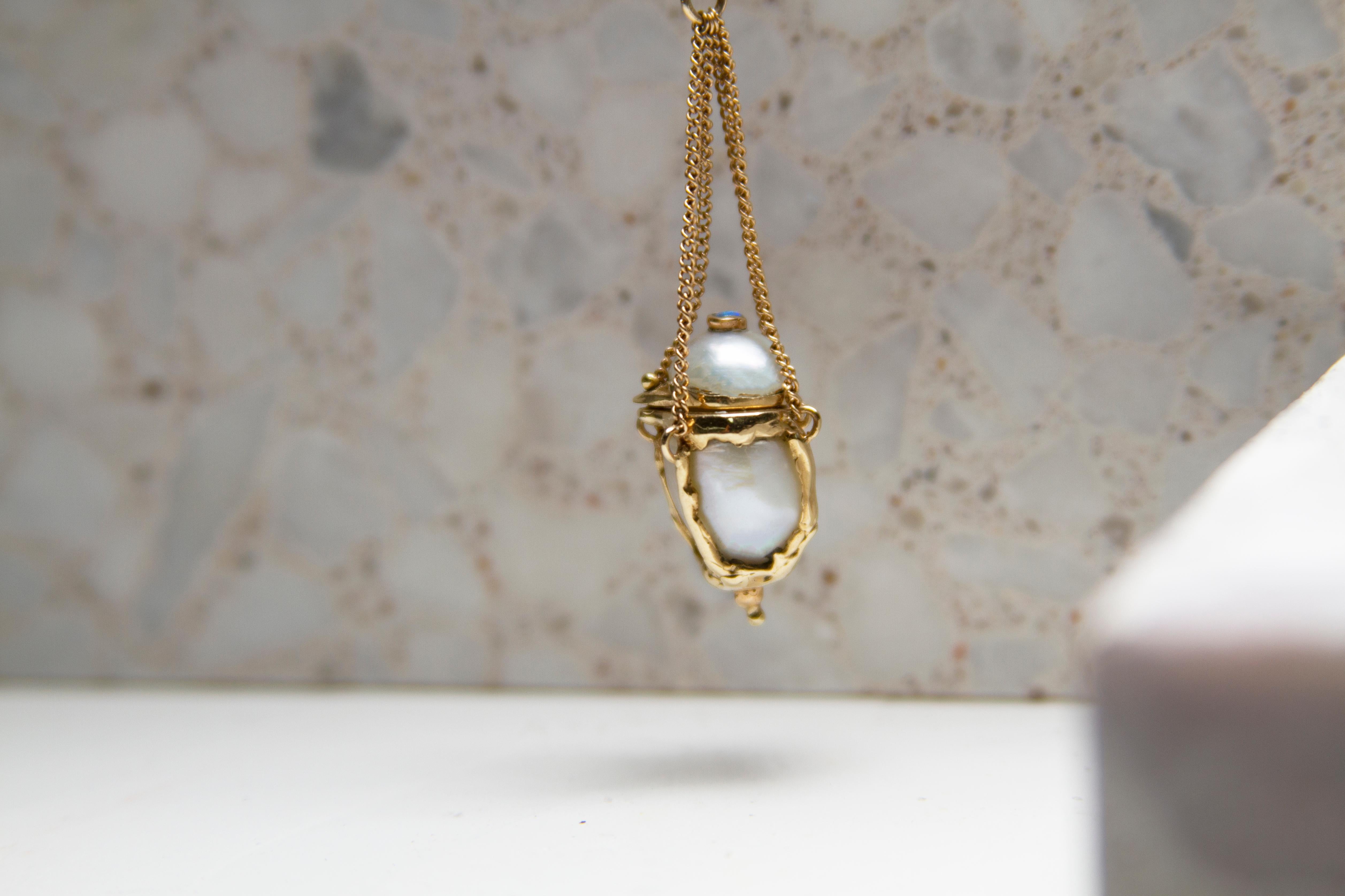 Women's or Men's Sanct Desiderata Pearl Urn Necklace in 14 Karat Gold For Sale