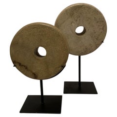 Sand And Gold Color Stone Set Of Two Stone Discs, Indonesia, Contemporary