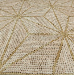 Sand Beige Hooked Abstract Geometric Rug "Fanburst" by Doris Leslie Blau