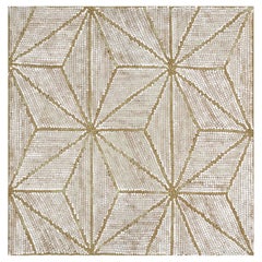 Sand Beige Hooked Abstract Geometric Rug "Fanburst" by Doris Leslie Blau