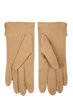 Sand Beige Smooth Kid Leather Gloves with Perforation Detailing, 1960s