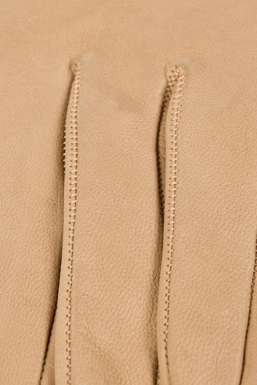 Sand Beige Smooth Kid Leather Gloves with Perforation Detailing, 1960s For Sale 2