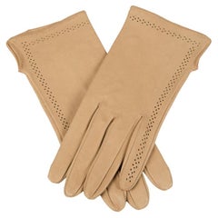 Sand Beige Smooth Kid Leather Gloves with Perforation Detailing, 1960s