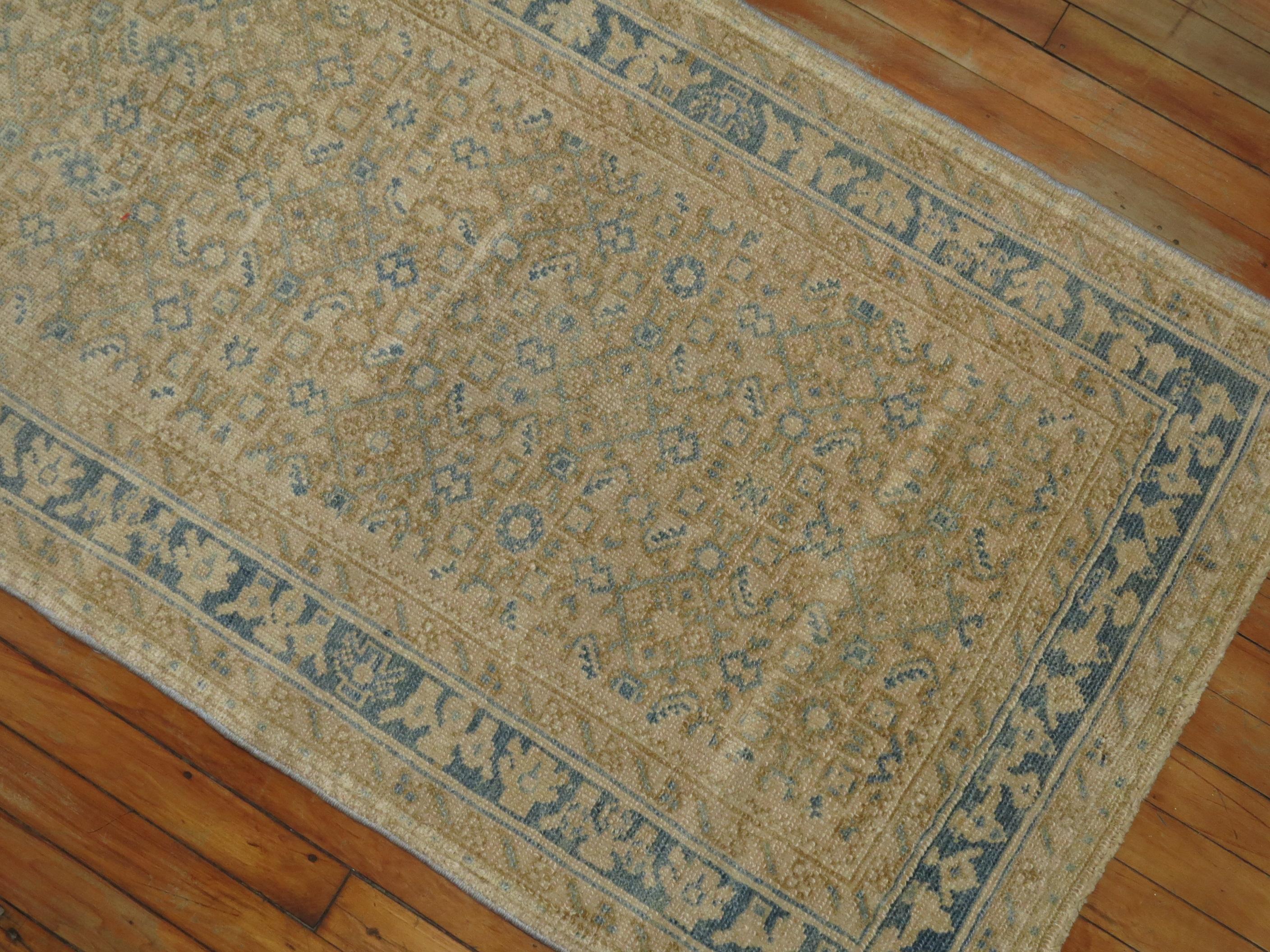 Spanish Colonial Sand Blue Color Geometric Persian Runner
