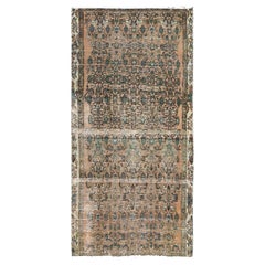 Sand Brown Vintage Persian Hamadan with Abrash Worn Wool Hand Knotted Runner Rug