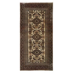 Sand Brown Worn Wool Hand Knotted Bohemian Vintage Persian Baluch Runner Rug